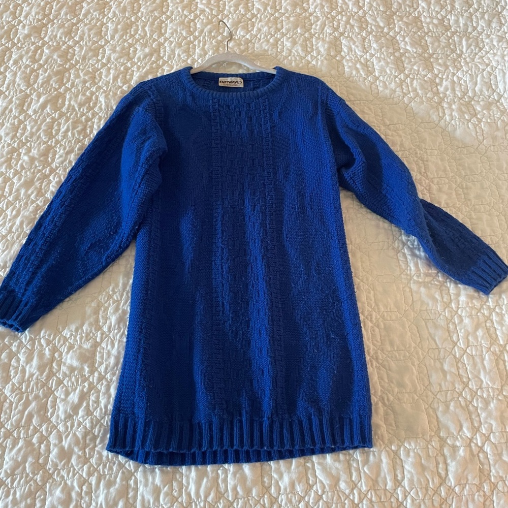 Cobalt Blue Acrylic Wool Tunic Sweater - Size M/L